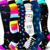 A collection of colorful compression elastic socks featuring various patterns and designs for sports and daily wear.