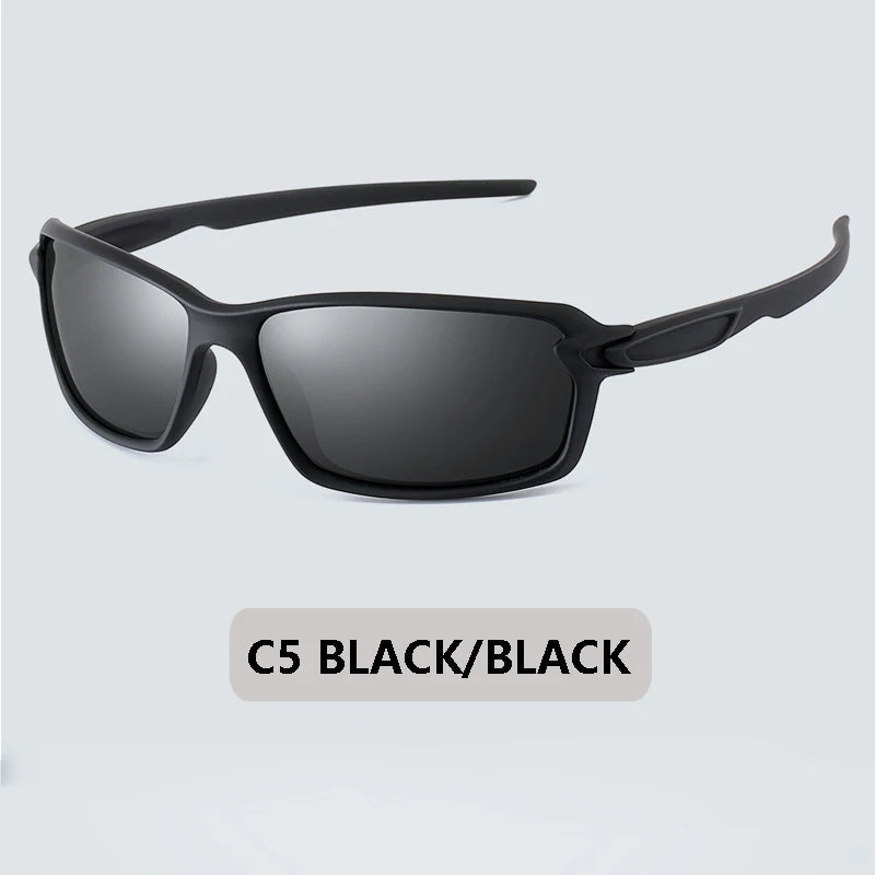 Black men's polarized sports sunglasses viewed from the front.