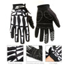 Black and white skeleton print cycling gloves showing transfer technology, anti-sliding features, and cool magic.