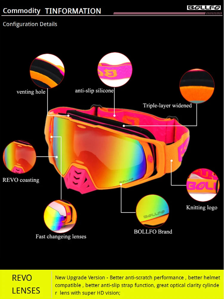 Dustproof Motocross Goggles with UV400 Photochromic Lens