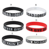 Six motivational silicone elastic bracelets labeled A through F with various phrases like Road to Dream and Never Give Up