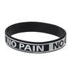 Black silicone elastic bracelet with white text reading NO PAIN NO GO