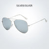 Silver polarized pilot sunglasses with thin metal frames and gray lenses