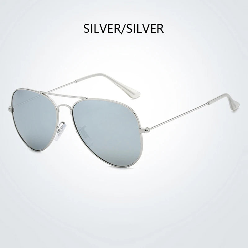 Silver polarized pilot sunglasses with thin metal frames and gray lenses