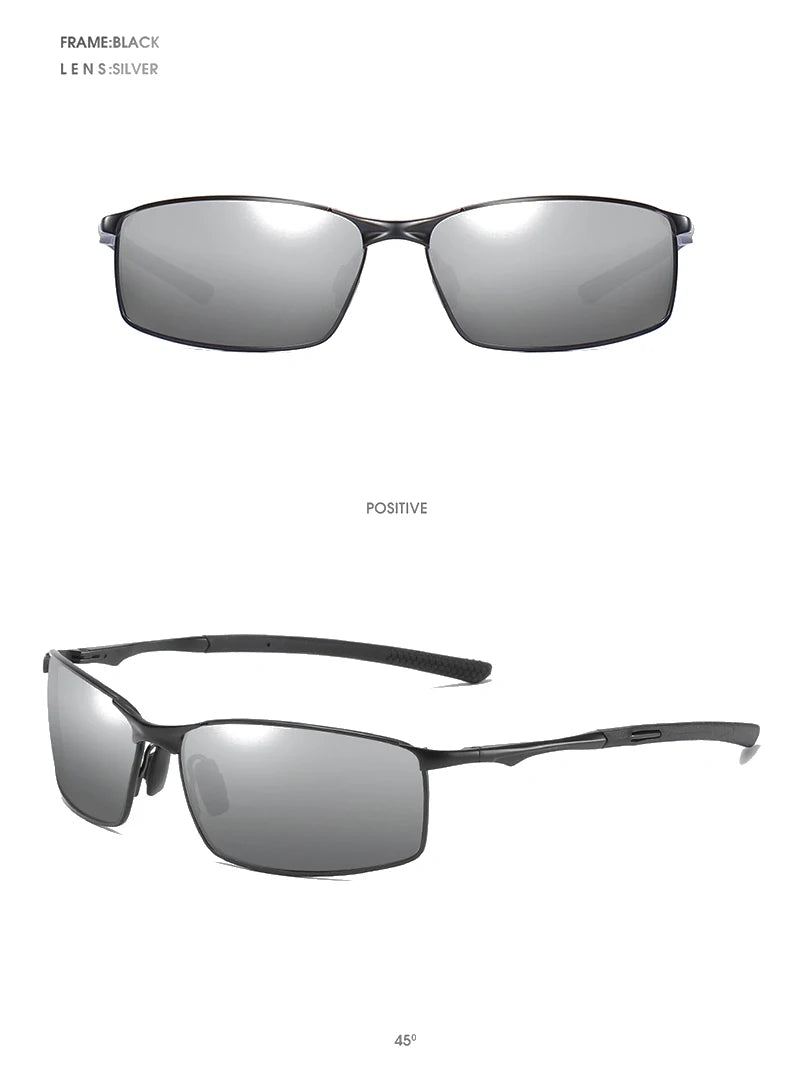Polarized Square Sunglasses for Men with Metal Frame