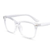 Clear plastic full frame optical glasses with a thin, flexible frame and temple arms.