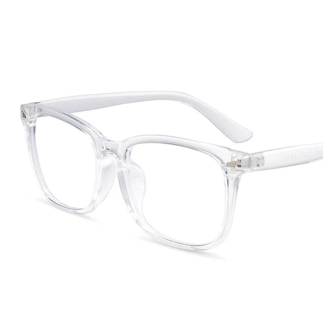 Clear plastic full frame optical glasses with a thin, flexible frame and temple arms.