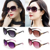A collection of vintage oversized retro sunglasses in various colors and styles shown on a model and product shots.