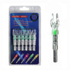 Pack of lighted arrow nocks for archery showing various sizes and colors