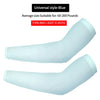 A pair of light blue fingerless arm sleeves shown in two views, indicating they are thin and light elastic.