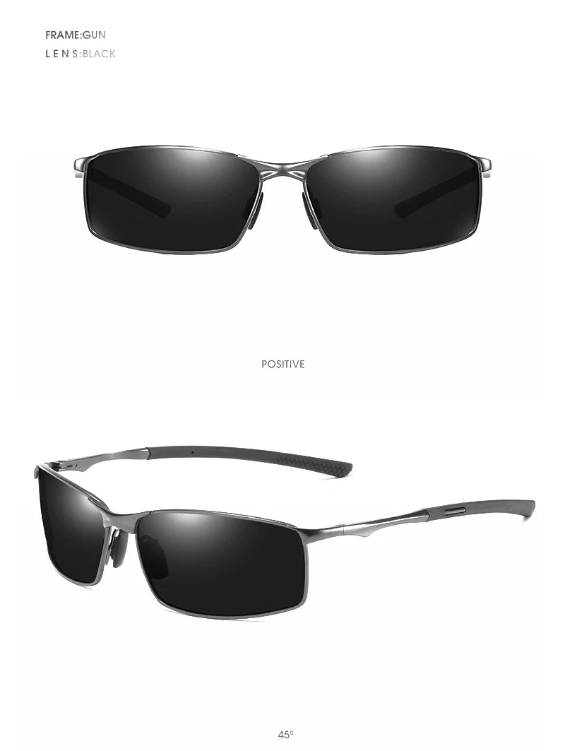 Polarized Square Sunglasses for Men with Metal Frame