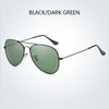 Black or dark green polarized pilot sunglasses with black arms and temples
