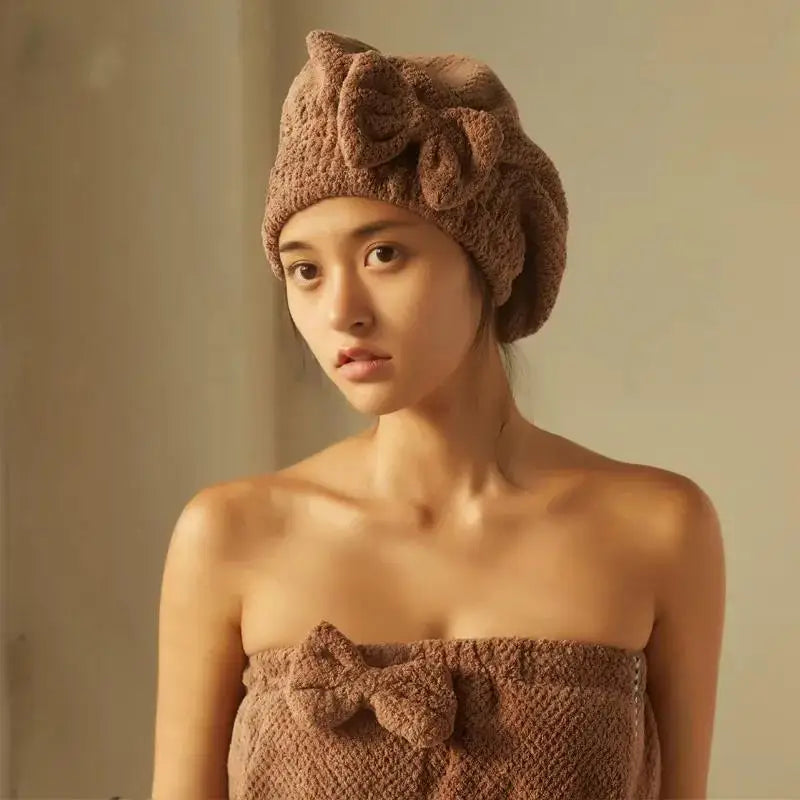 Quick-Dry Microfiber Hair Towel Wrap with Bowknot