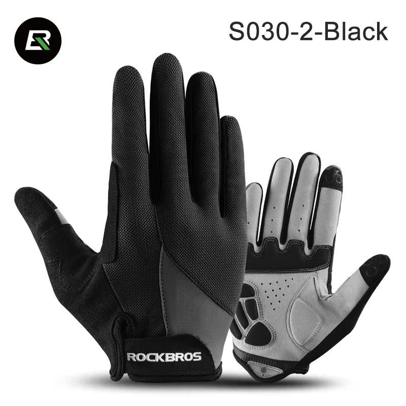 Black Rockbros all-weather cycling and riding gloves shown from above