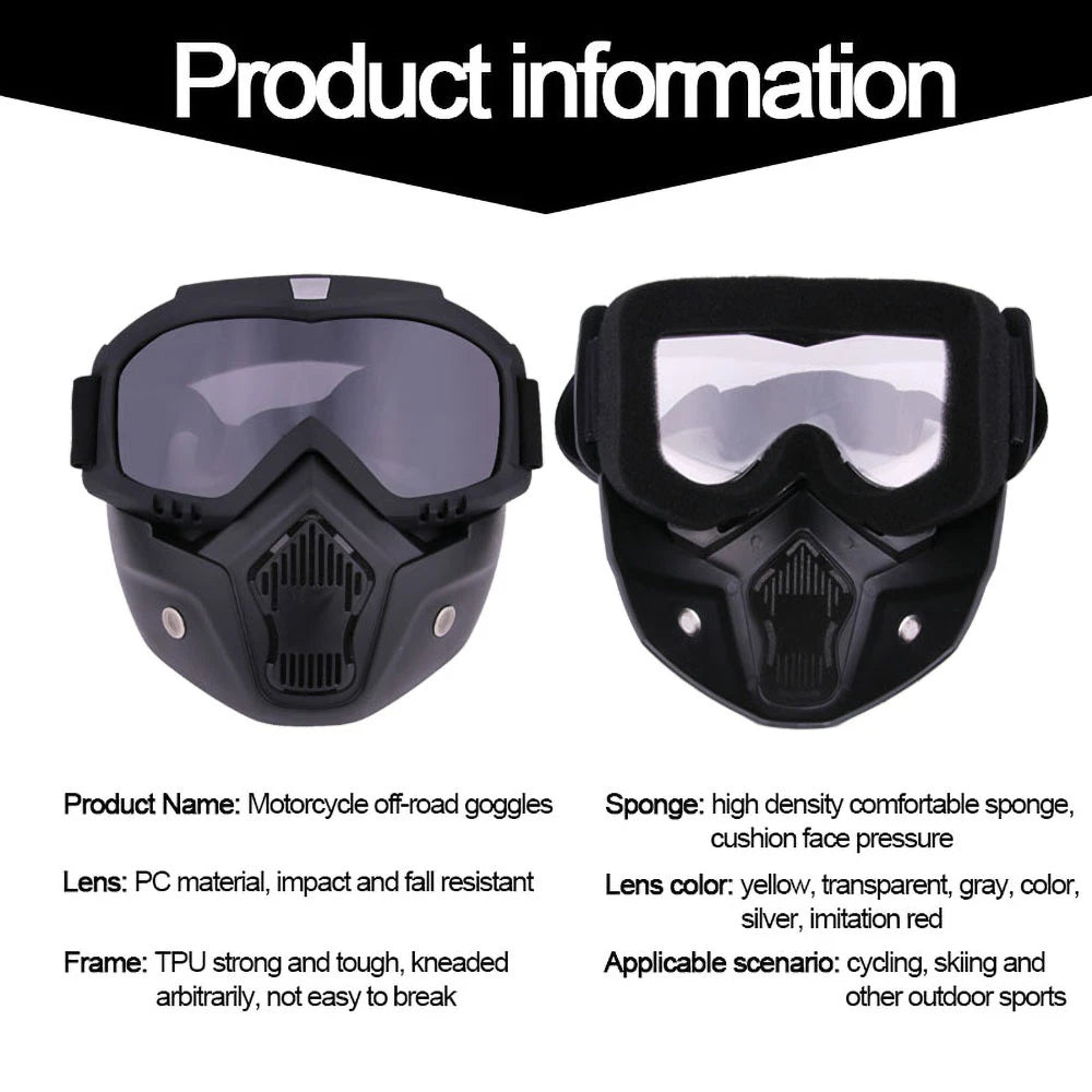 Protective Motorcycle Face Mask with Full-Face Goggles