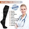 A doctor shows a black compression sock suitable for exercise and vein support.