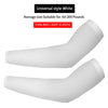 A pair of universal style white elastic fingerless arm sleeves shown in two views.