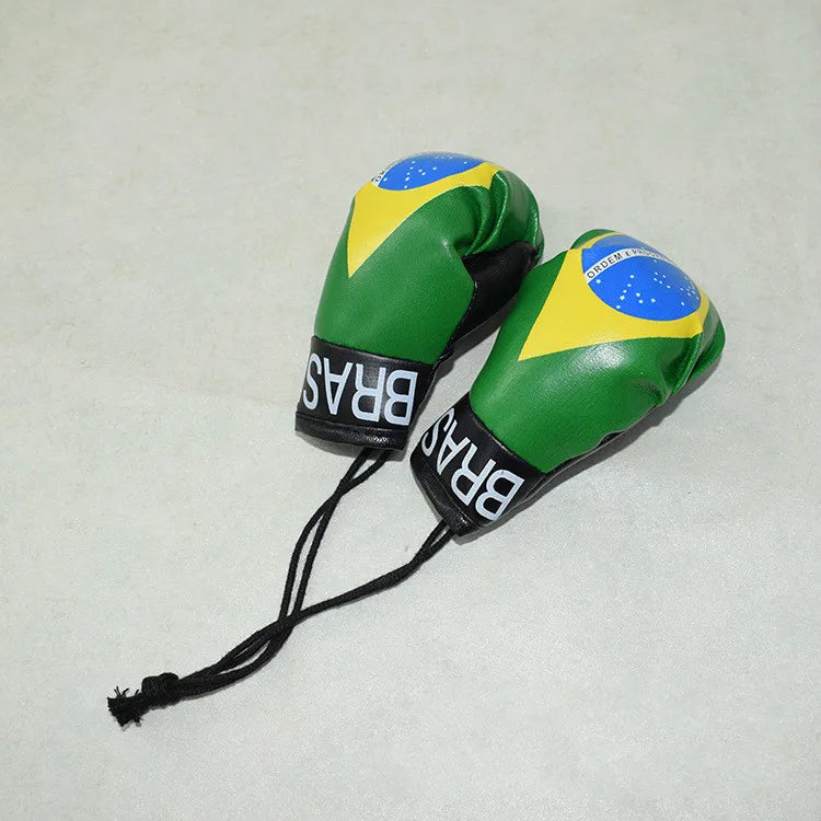 Llavero de guante de boxeo verde con diseño de la bandera brasileña
