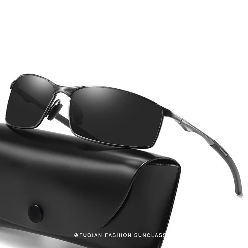 Polarized Square Sunglasses for Men with Metal Frame