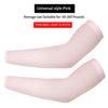 Pink fingerless arm sleeves shown in two views, indicating they are thin and light elastic for UV protection and warmth.