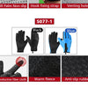 Set of black and blue all-weather cycling gloves featuring non-slip palm, hook fixing strap, venting hole, conductive fiber c