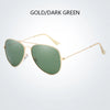 Gold/dark green polarized pilot sunglasses with thin gold frames and tinted lenses