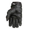 Black racing genuine leather motorcycle riding gloves shown from the back view