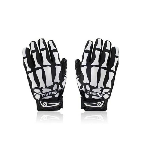 A pair of black and white skeleton print cycling gloves for outdoor sports