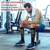 A man wearing black graduated compression socks is sitting on a weight bench in a gym setting.