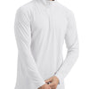 A man wearing a white lightweight UV protection long sleeve shirt.