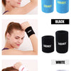 A collection of durable sport wristbands in blue, black, white, and yellow colors shown on a model's arm.