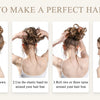 Step-by-step guide showing how to make a perfect hair bun with four illustrated steps.