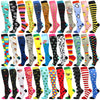 A collection of colorful medical grade compression socks for circulation and vein support.