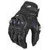 Black racing genuine leather motorcycle riding gloves shown from the back view