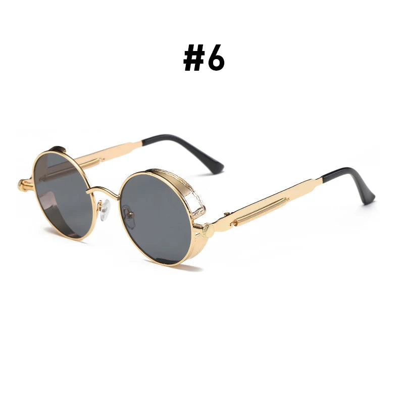 Steampunk Round Sunglasses with Alloy Frame and UV400 Protection