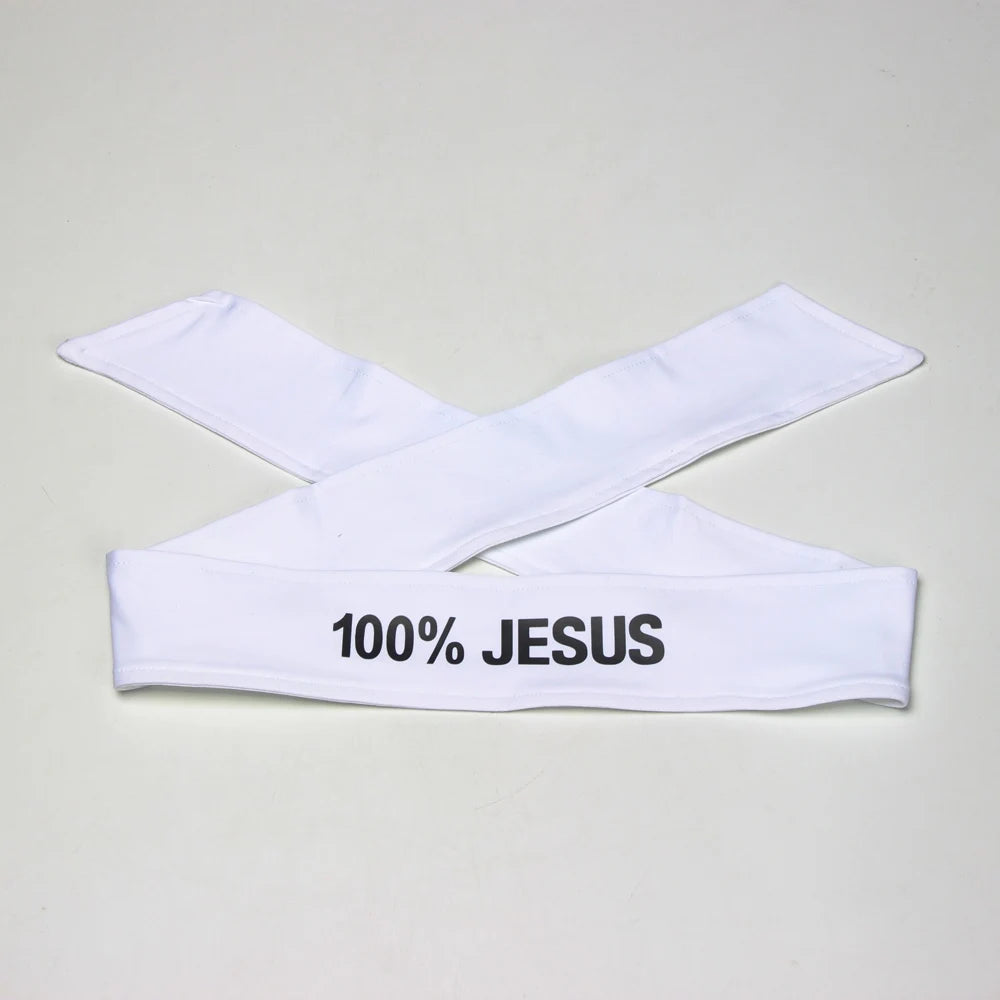 Bandeau en tissu blanc avec l'inscription 100% JESUS.