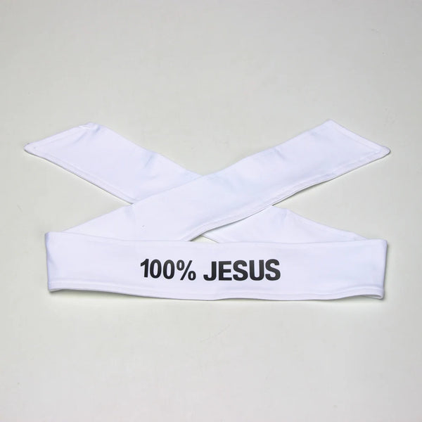 Bandeau en tissu blanc avec l'inscription 100% JESUS.