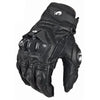 Black racing genuine leather motorcycle riding gloves shown from the back view