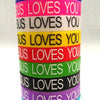 A stack of colorful silicone religious cuff bracelets in various shades of blue, pink, yellow, red, green, black, and purple.