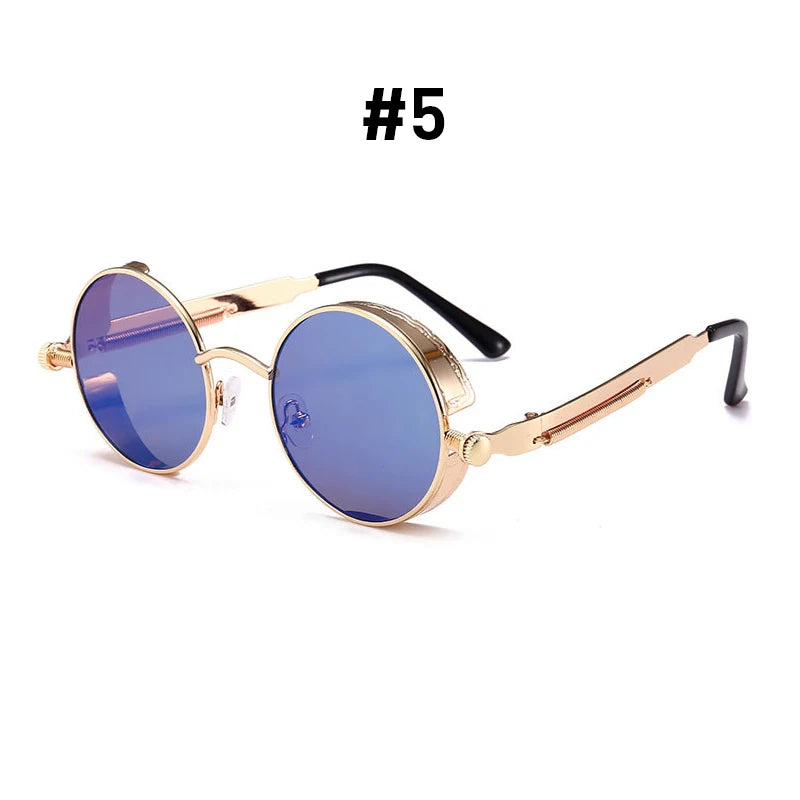 Steampunk Round Sunglasses with Alloy Frame and UV400 Protection