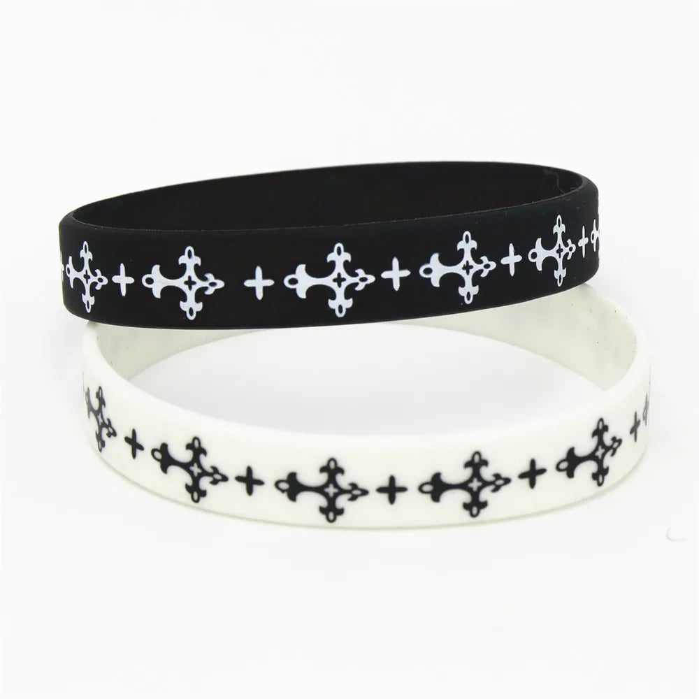 Black silicone cross wristband for sports and fashion