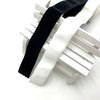 Black and white stretch velvet elastic headbands displayed on a white wooden or plastic rack.
