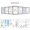 A collection of various certificates and documents related to archery equipment.