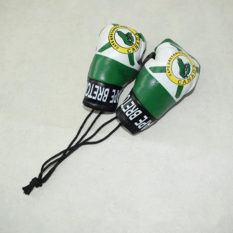 Llavero de guante de boxeo verde y blanco con el emblema de Canadá.