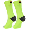 A pair of neon yellow performance cycling and sports socks with black accents.