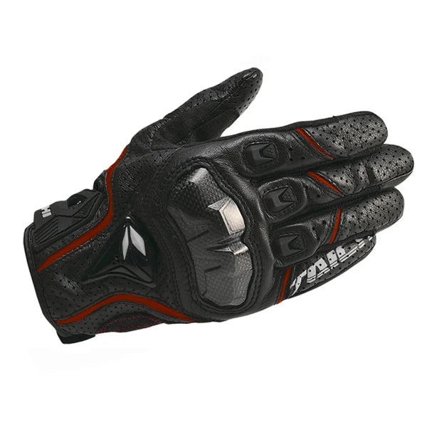Black genuine leather motorcycle motocross gloves shown from above