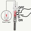 Diagram showing how to press and open lighted arrow nocks for archery, with ON and OFF states illustrated.