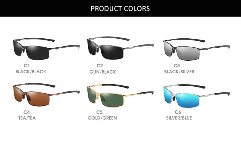 Polarized Square Sunglasses for Men with Metal Frame