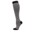 Black and white striped medical grade compression socks for circulation and vein support