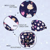 A printed cotton surgical cap featuring cute cat designs and various patterns, shown in different views.